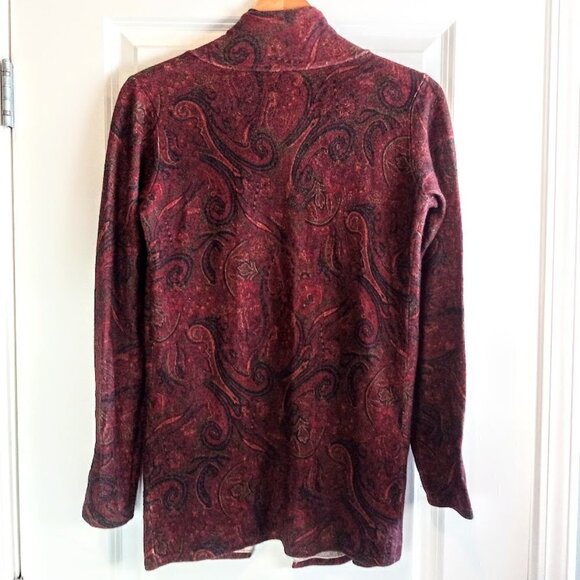 Neiman Marcus Burgundy Red Paisley Print Cashmere Cardigan - Picture 2 of 6